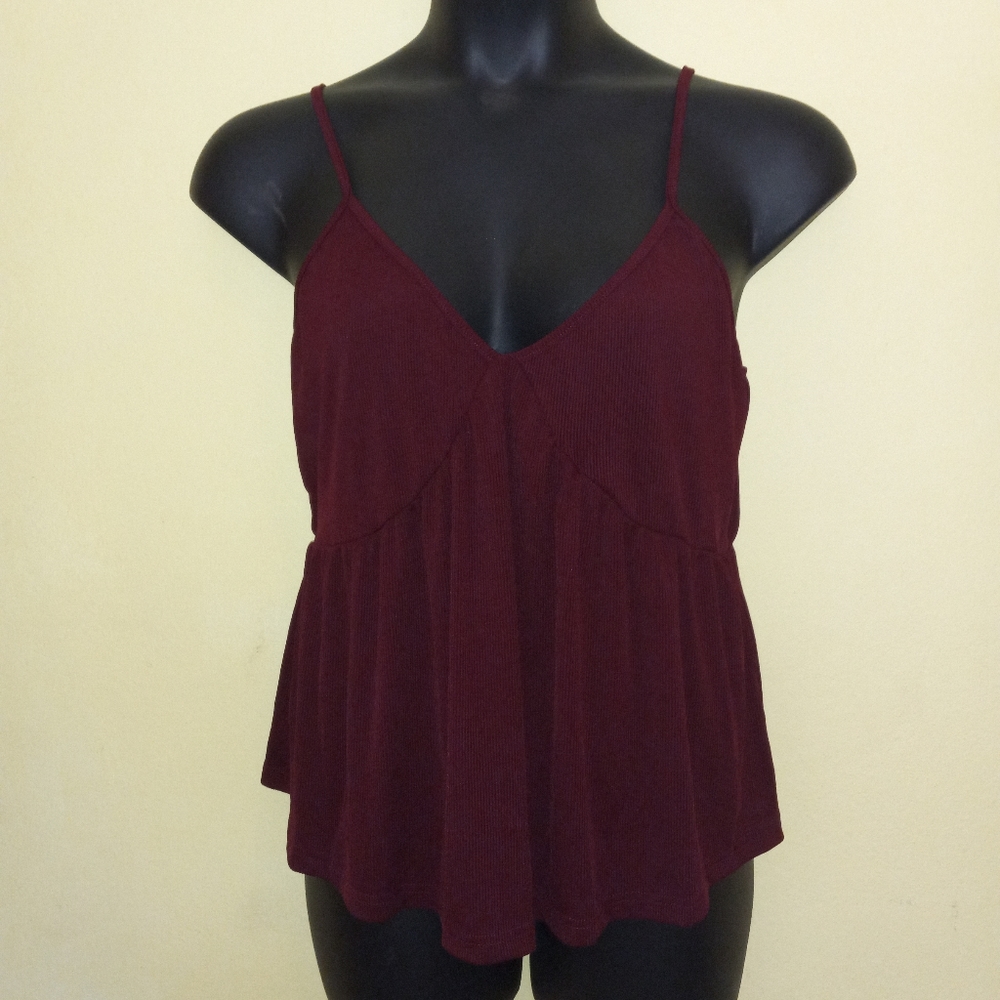 Dark Red Ribbed Cami Top 1XL